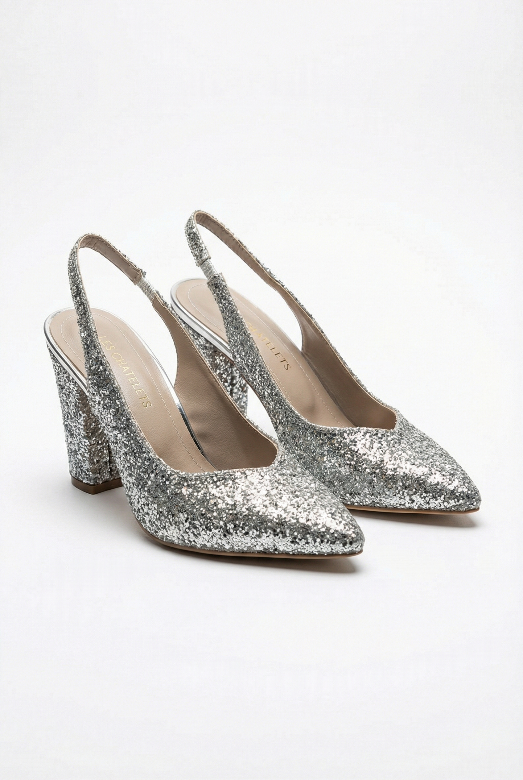 Éclats de Nuit – Gri Simli Slingback 9 cm Topuklu Ayakkabı