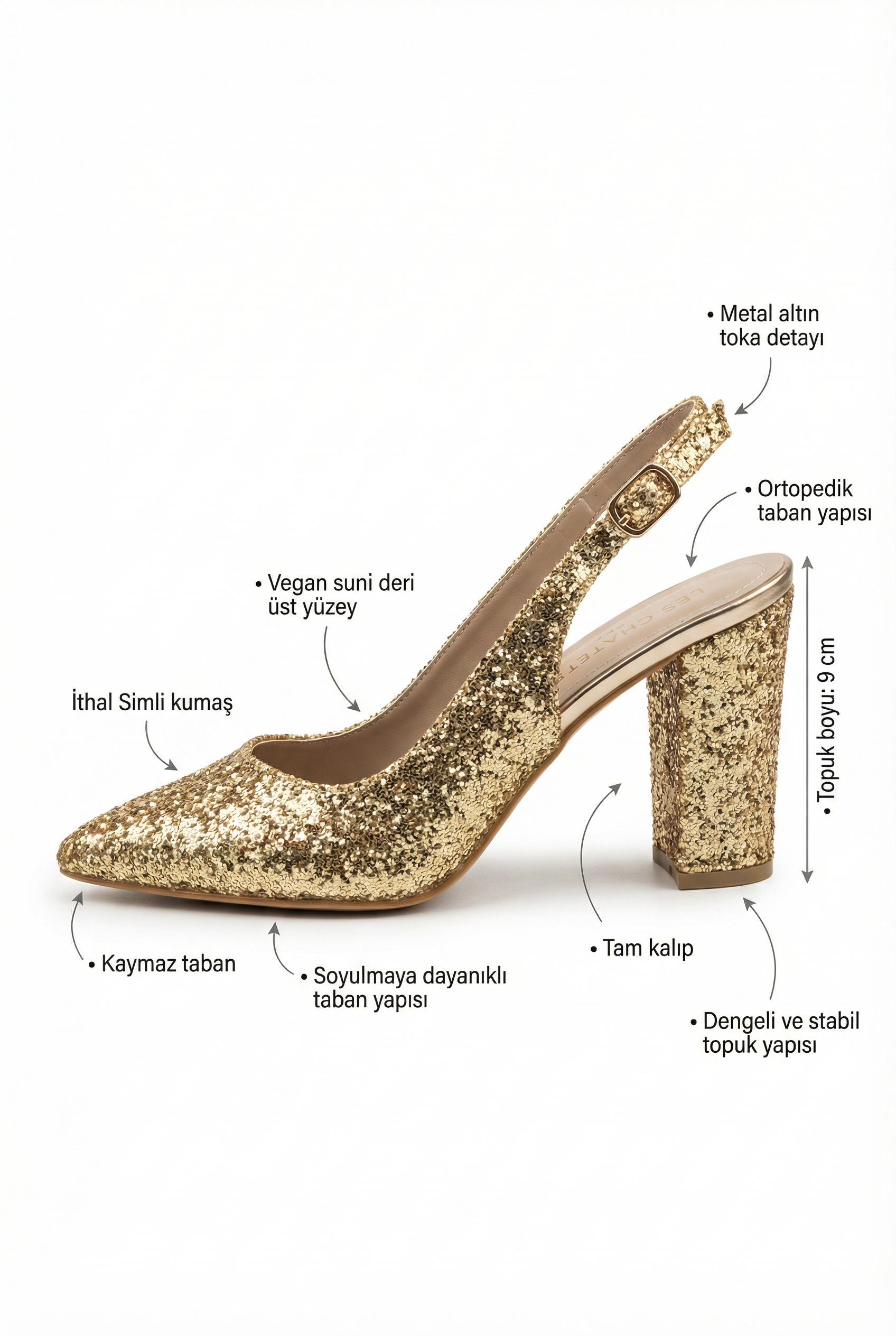 Éclats de Nuit – Altın Simli Slingback 9 cm Topuklu Ayakkabı