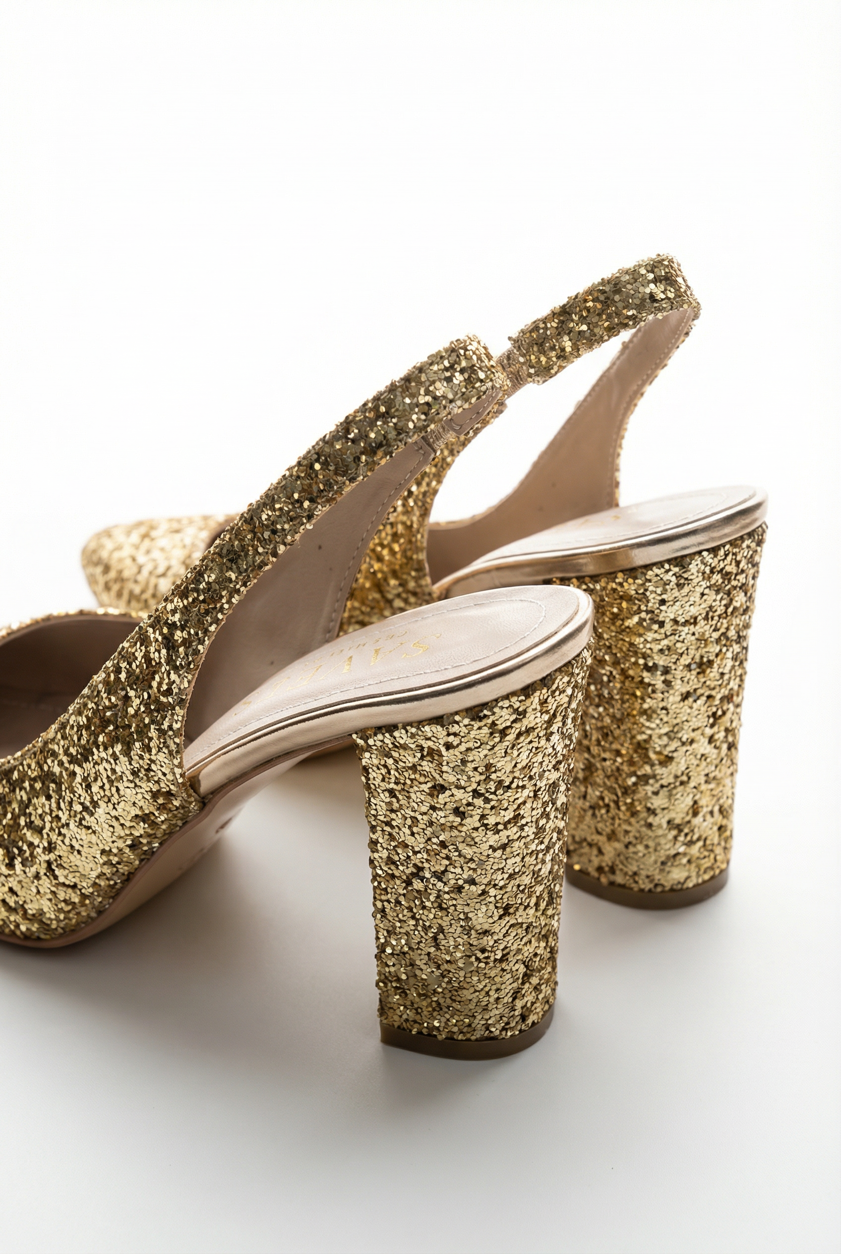 Éclats de Nuit – Altın Simli Slingback 9 cm Topuklu Ayakkabı
