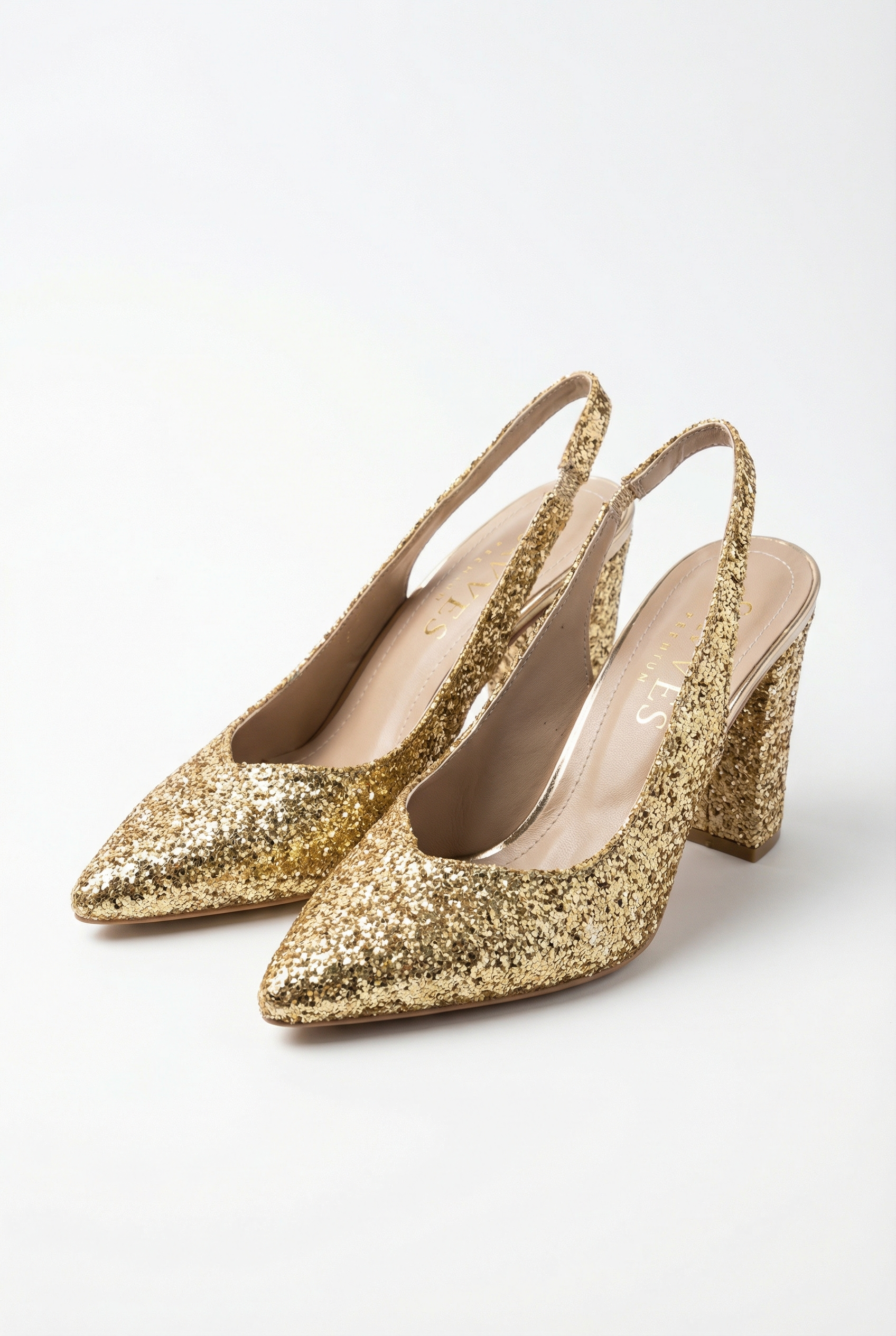 Éclats de Nuit – Altın Simli Slingback 9 cm Topuklu Ayakkabı