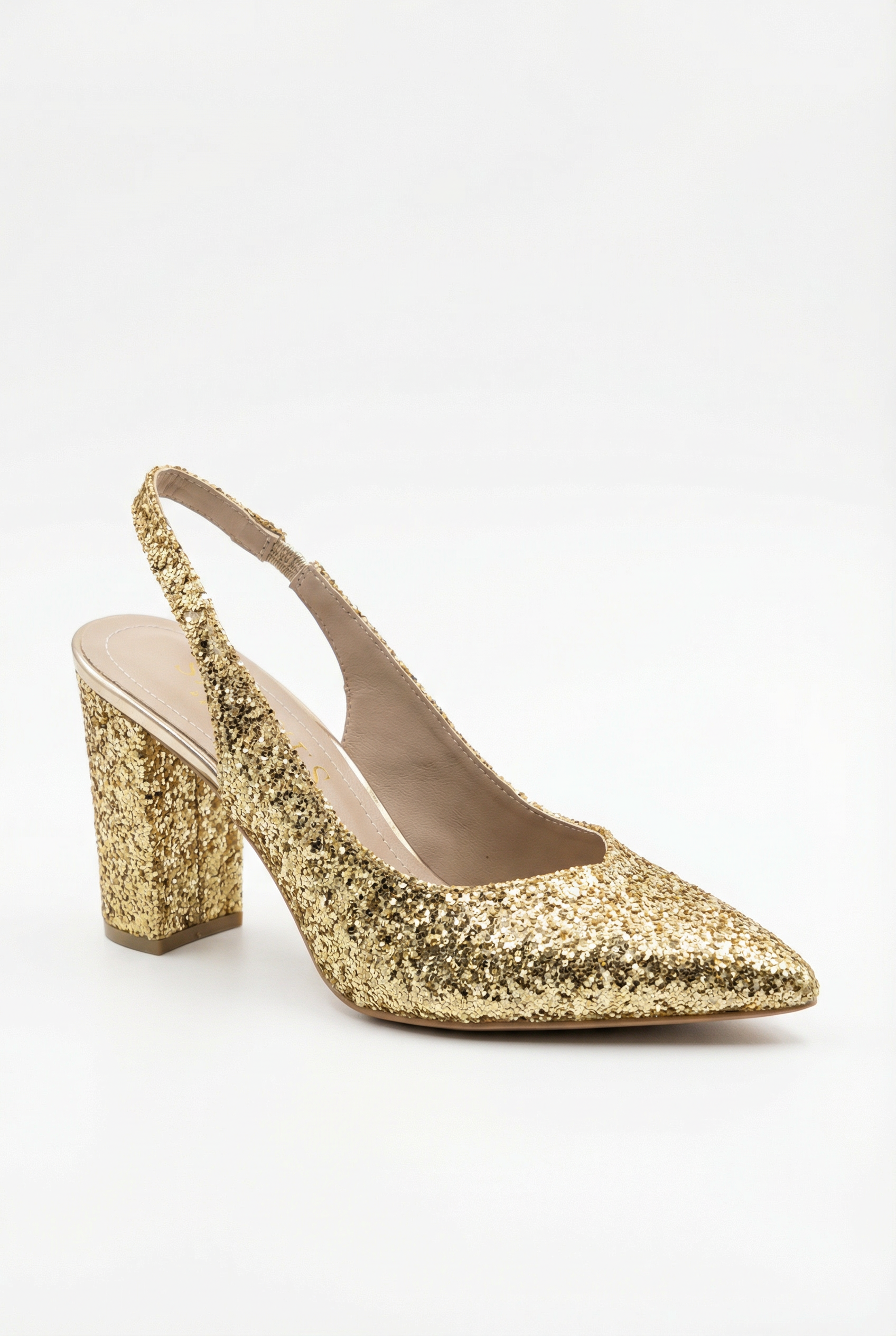 Éclats de Nuit – Altın Simli Slingback 9 cm Topuklu Ayakkabı