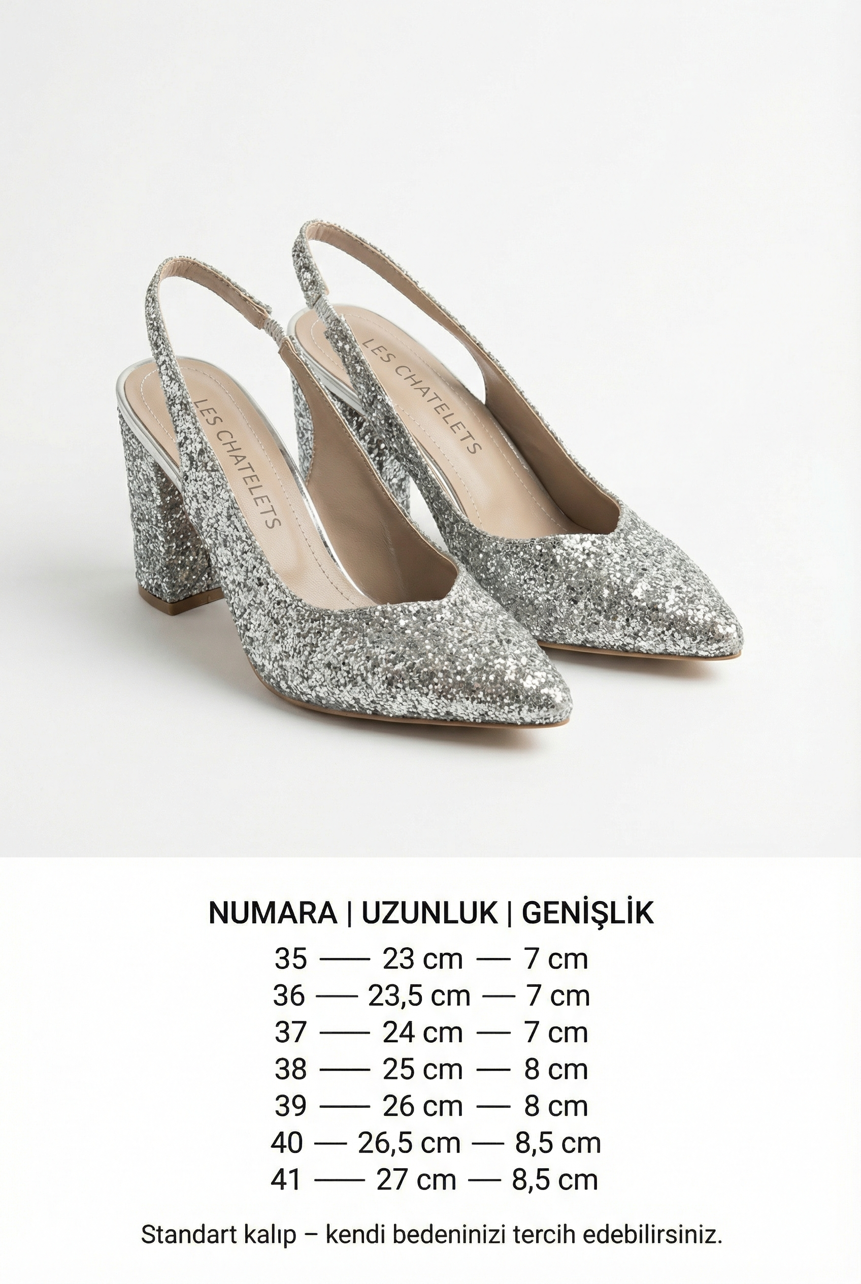Éclats de Nuit – Gri Simli Slingback 9 cm Topuklu Ayakkabı