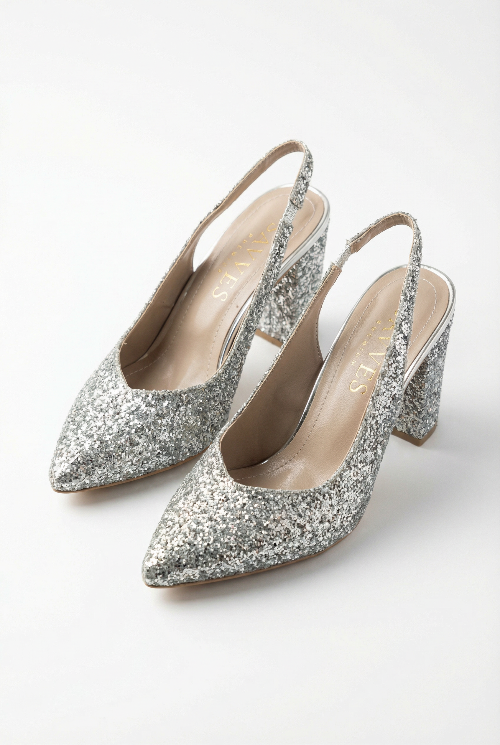 Éclats de Nuit – Gri Simli Slingback 9 cm Topuklu Ayakkabı