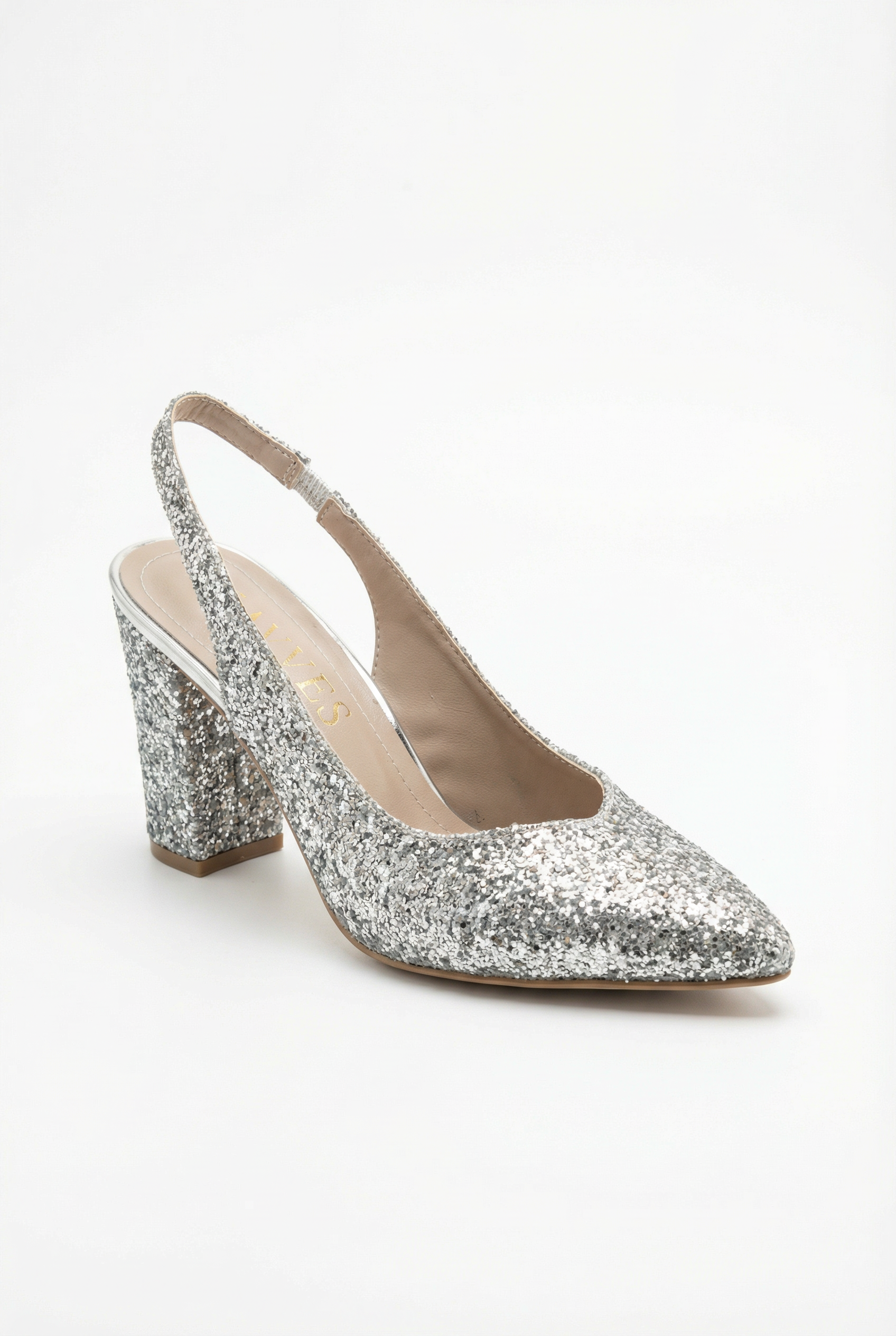 Éclats de Nuit – Gri Simli Slingback 9 cm Topuklu Ayakkabı