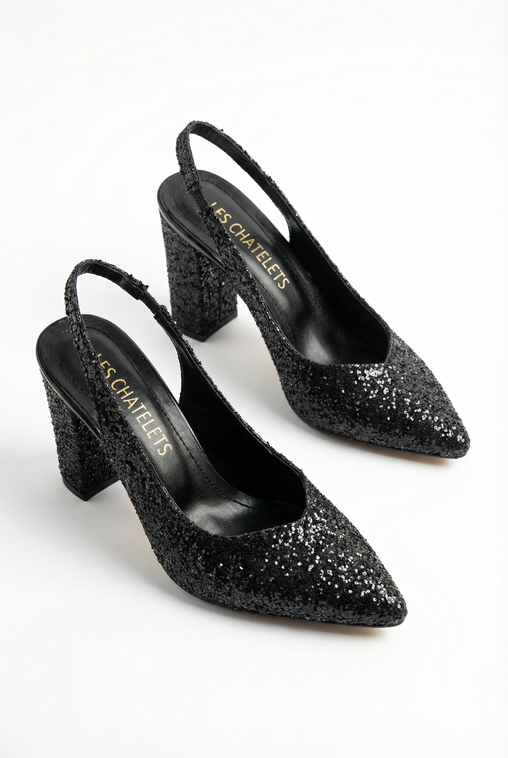 Éclats de Nuit – Siyah Simli Slingback 9 cm Topuklu Ayakkabı