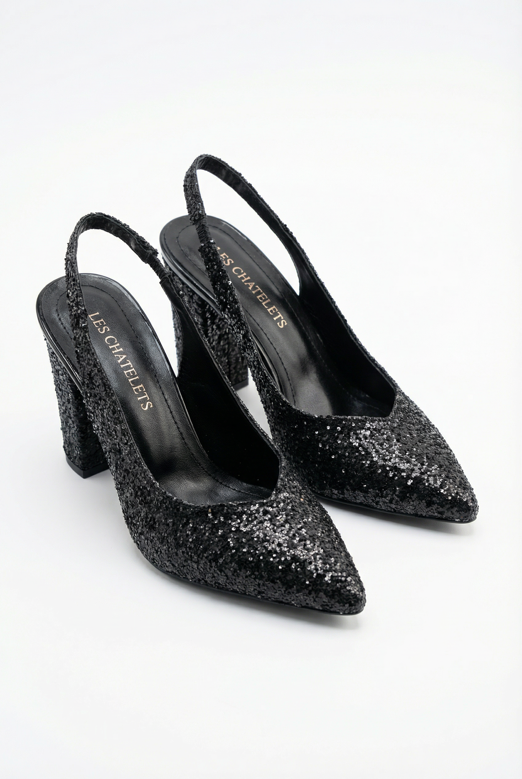 Éclats de Nuit – Siyah Simli Slingback 9 cm Topuklu Ayakkabı