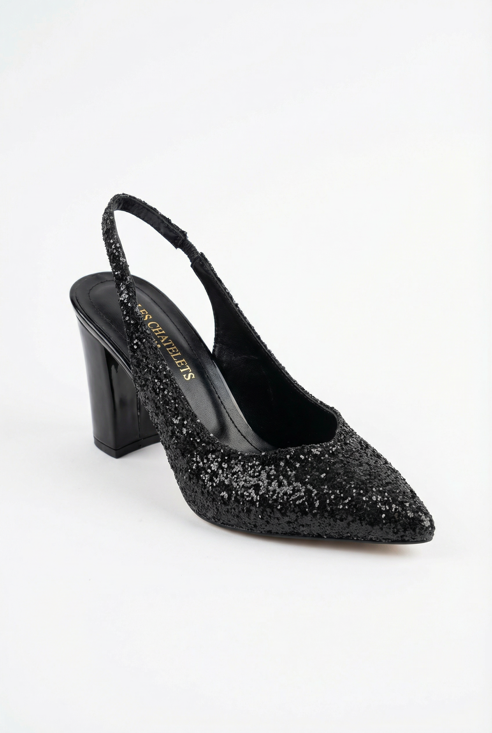Éclats de Nuit – Siyah Simli Slingback 9 cm Topuklu Ayakkabı