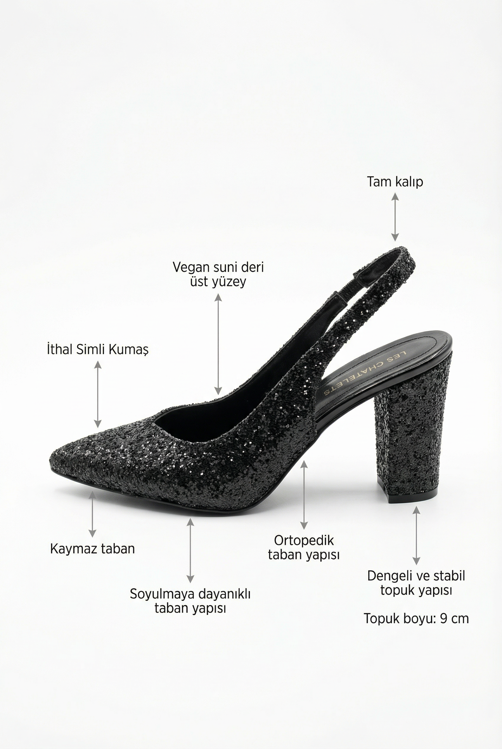 Éclats de Nuit – Siyah Simli Slingback 9 cm Topuklu Ayakkabı